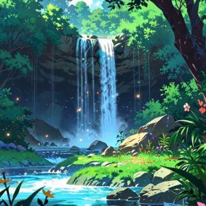 Cascade en forêt ensoleillée - Pack de 3