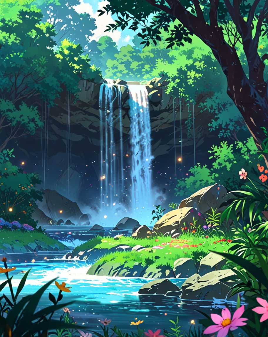 Cascade en forêt ensoleillée - Pack de 3