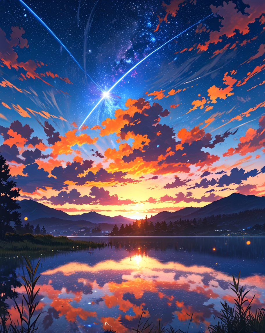 Lac au coucher de soleil étoilé – Pack de 4